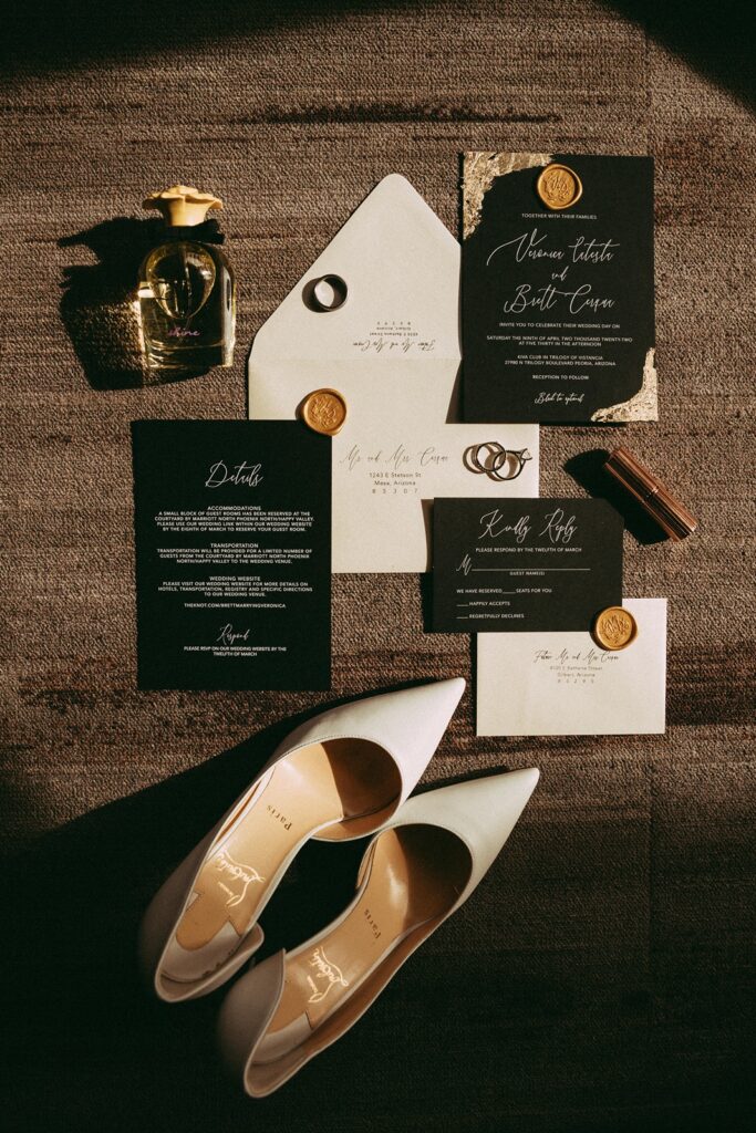 black and gold wedding invitations