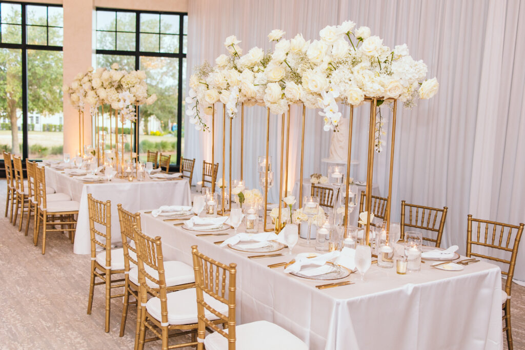 bella collina wedding reception tables white florals