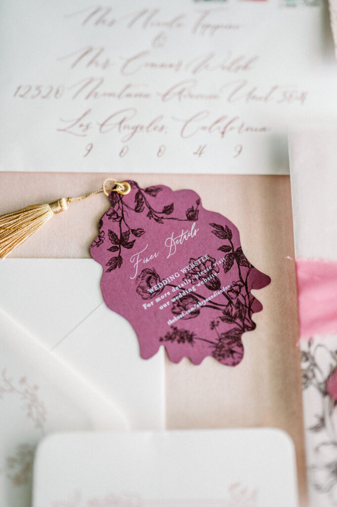 wedding invitations vs save the date details card, ornate shape