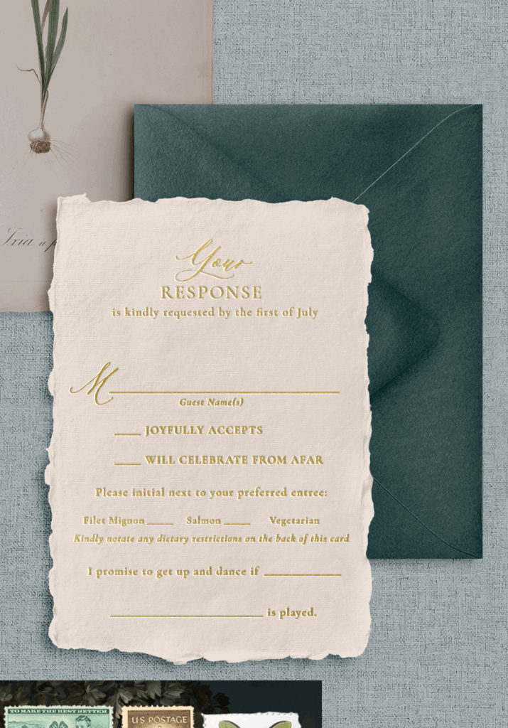 Alternative wording for rsvp cards. RSVP card "I promise to get up and dance if ___ is played" 